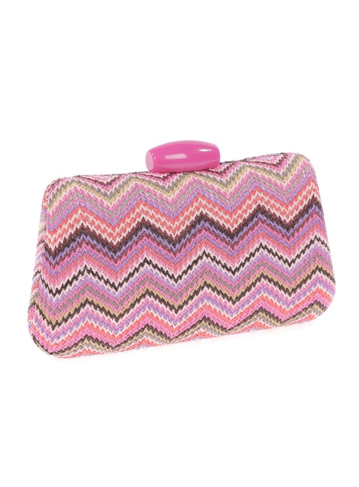 Raffia bag with multicoloured zigzag design