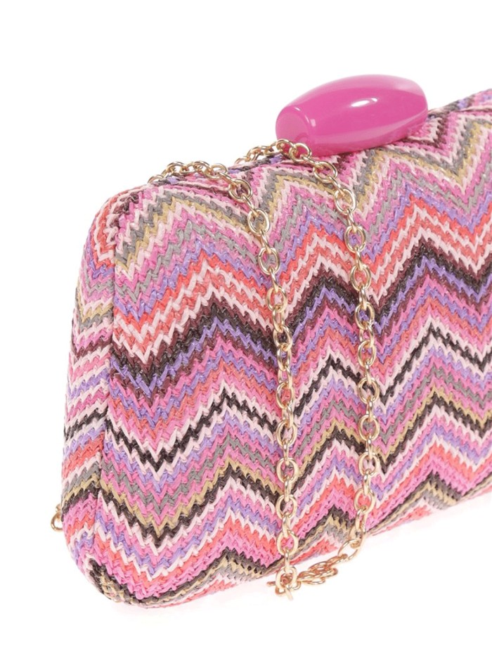 Raffia bag with multicoloured zigzag design