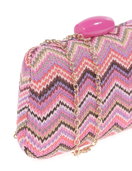Raffia bag with multicoloured zigzag design