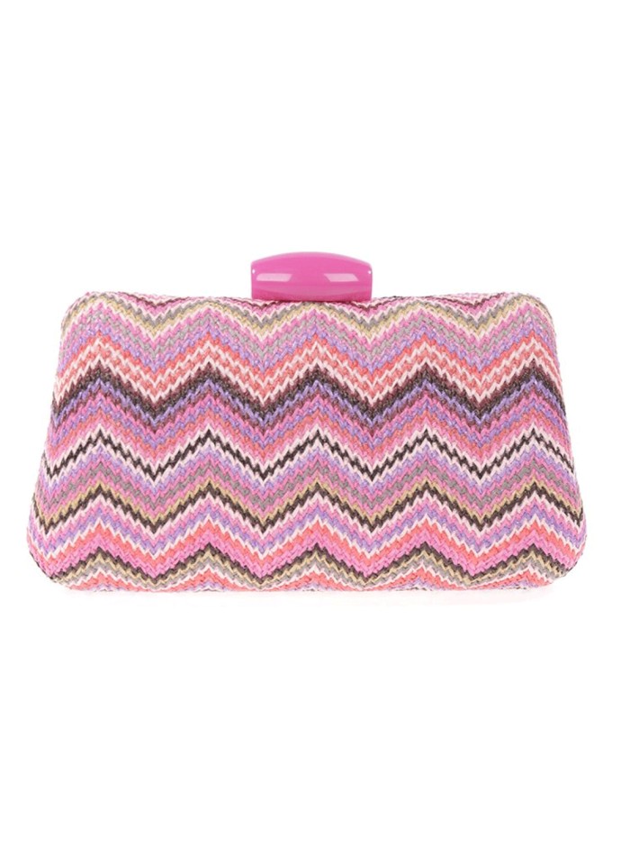 Raffia bag with multicoloured zigzag design