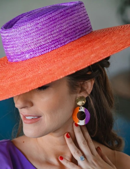 Purple and orange enamelled party earrings - Invitada Perfecta