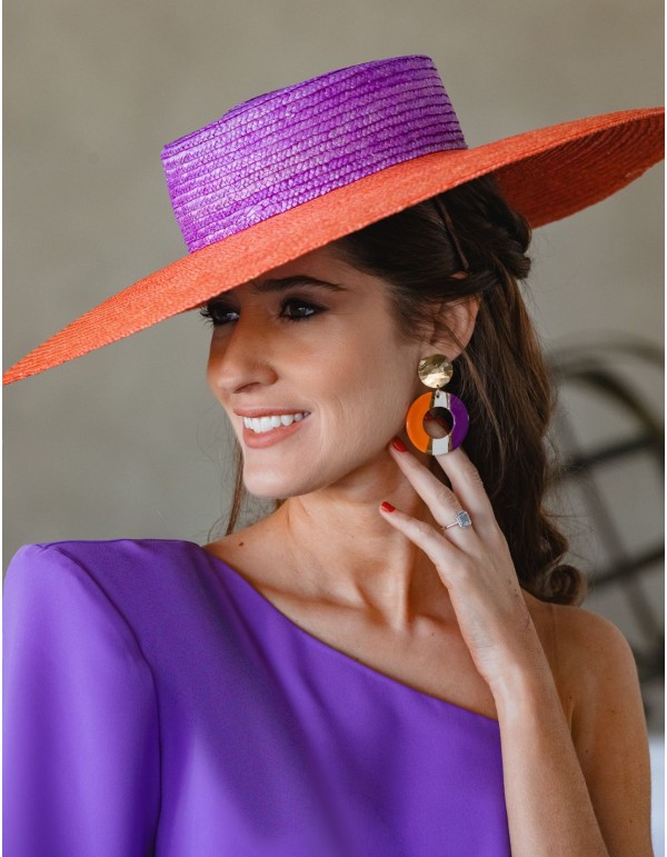 Boucle d'oreilles de fête émaillée violet et orange -...