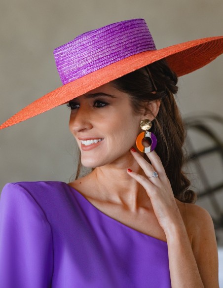 Purple and orange enamelled party earrings - Invitada Perfecta