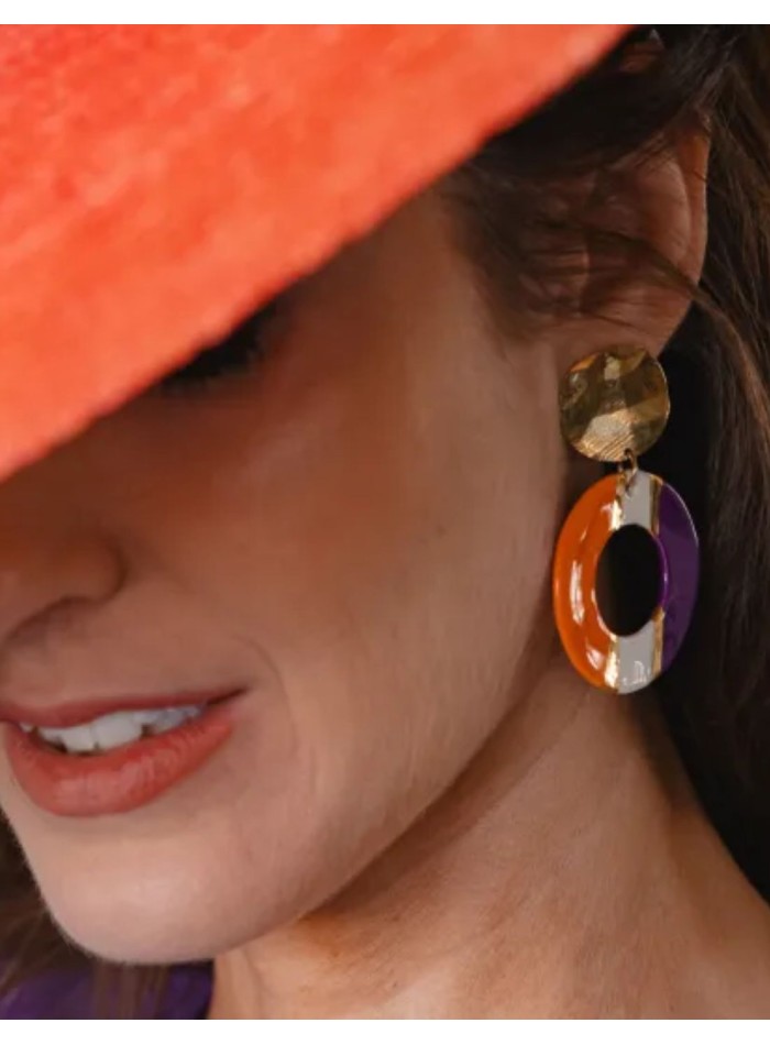 Purple and orange enamelled party earrings -...