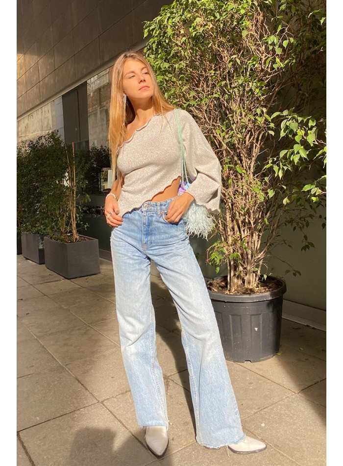 Silver party top with glitter and asymmetrical...