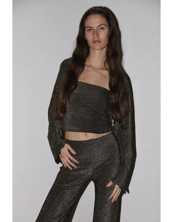 Gold glitter strapless party top with gold glitter