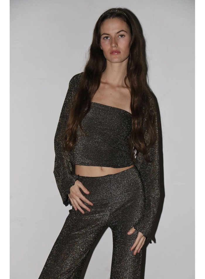 Gold glitter strapless party top with gold glitter