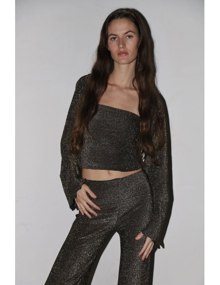 Gold glitter strapless party top with gold glitter