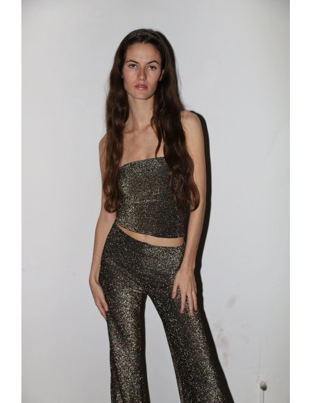 Top de fête à bretelles avec paillettes dorées