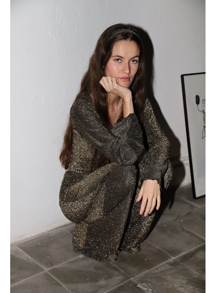 Gold glitter strapless party top with gold glitter