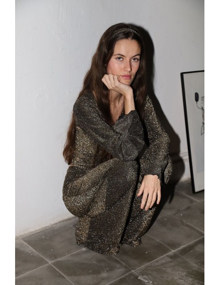 Top de fiesta palabra de honor con brillo dorado