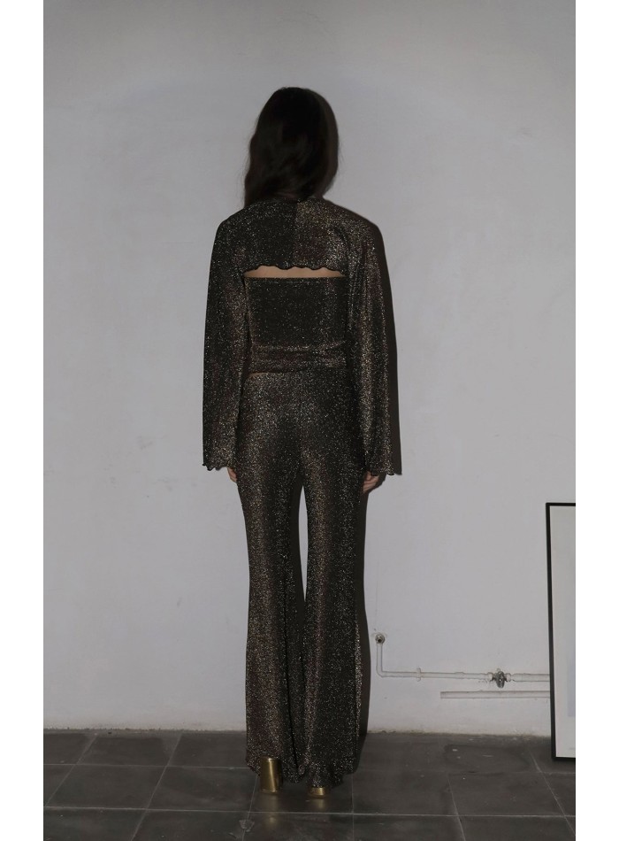 Top de fiesta palabra de honor con brillo dorado