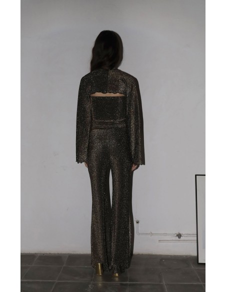 Top de fête à bretelles avec paillettes dorées