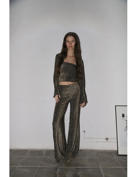 Gold glitter strapless party top with gold glitter