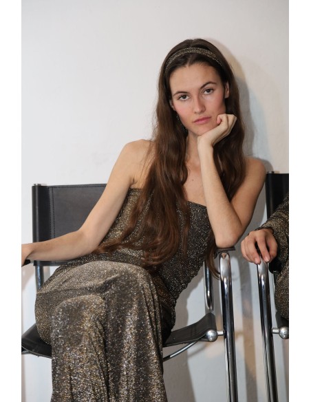 Flared long party trousers with golden glitter