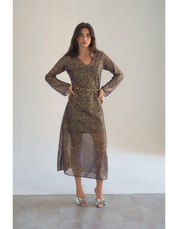 Gold textured party tunic with long sleeves
