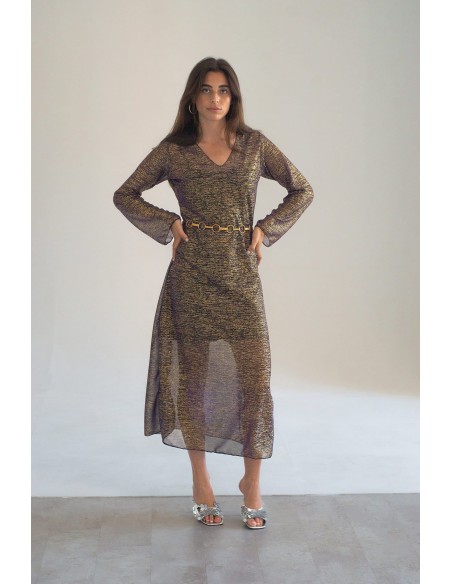 Gold textured party tunic with long sleeves