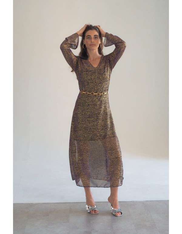 Gold textured party tunic with long sleeves 2