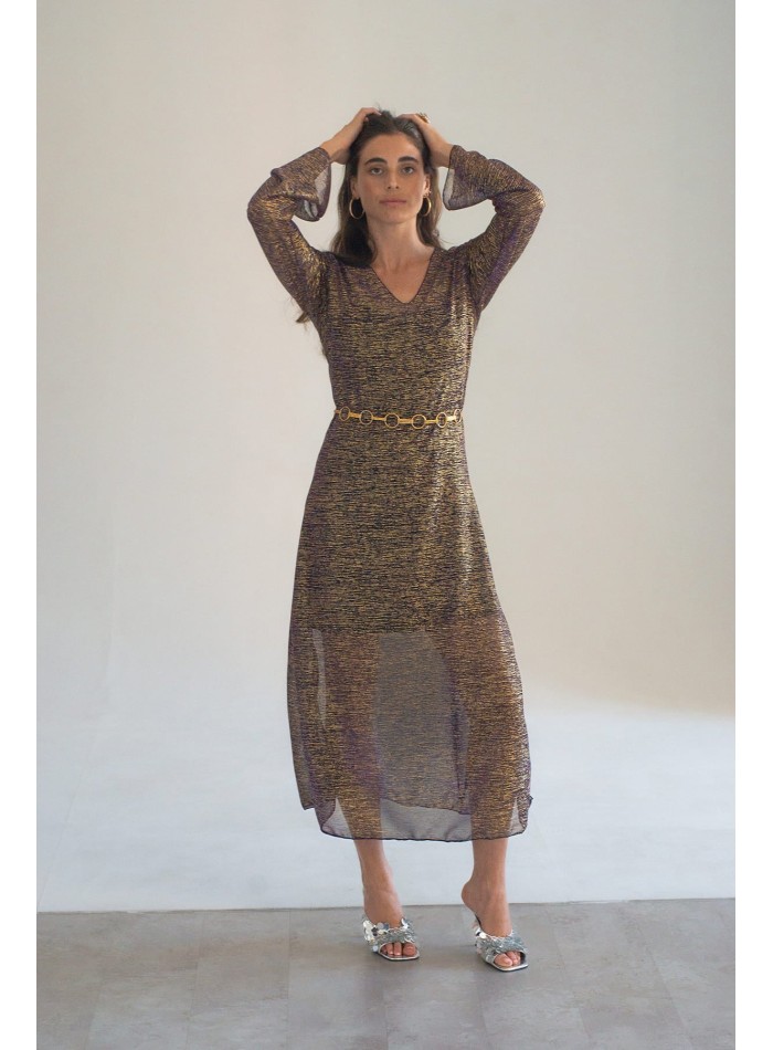 Gold textured party tunic with long sleeves