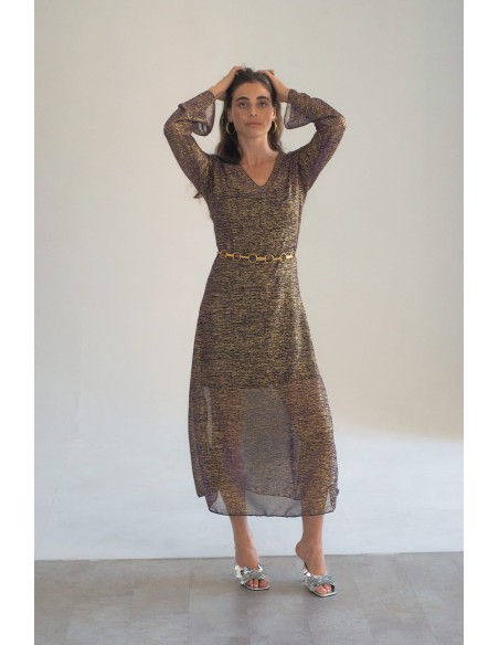 Gold textured party tunic with long sleeves