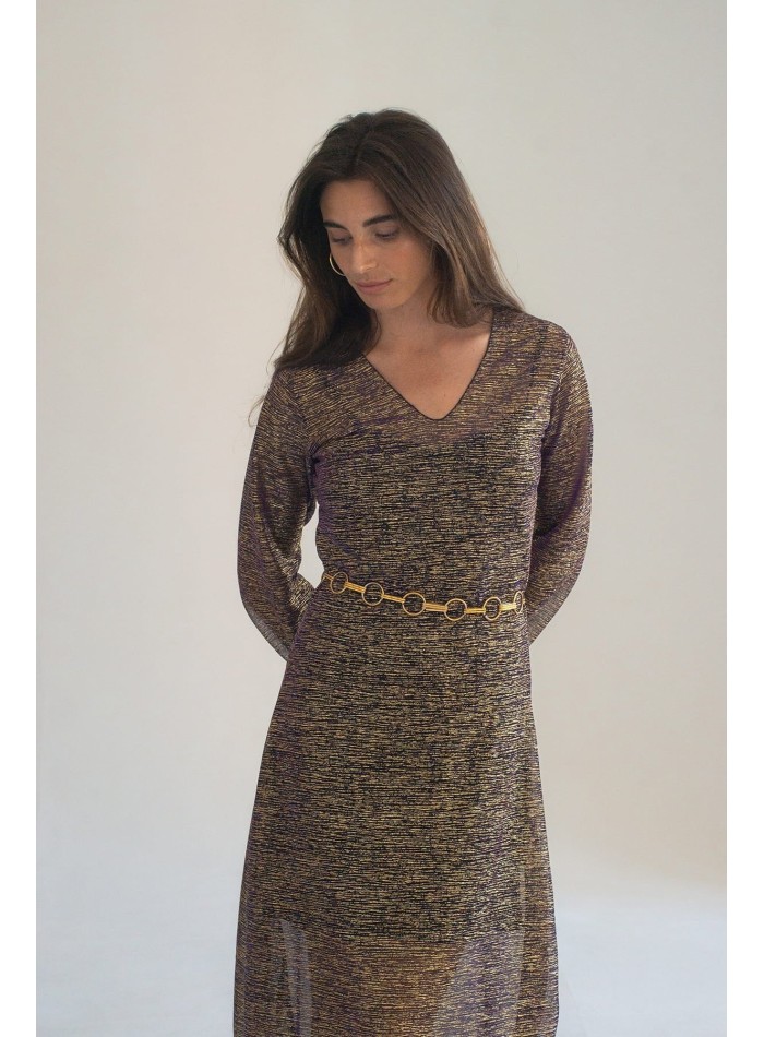 Gold textured party tunic with long sleeves