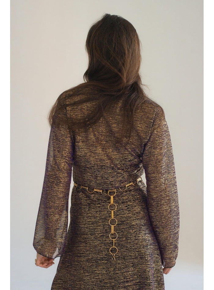 Gold textured party tunic with long sleeves
