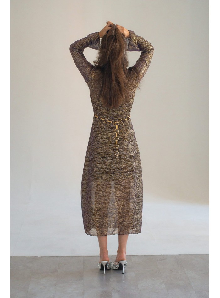 Gold textured party tunic with long sleeves
