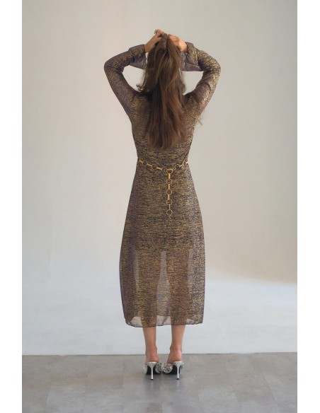Gold textured party tunic with long sleeves