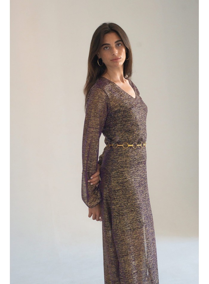 Gold textured party tunic with long sleeves