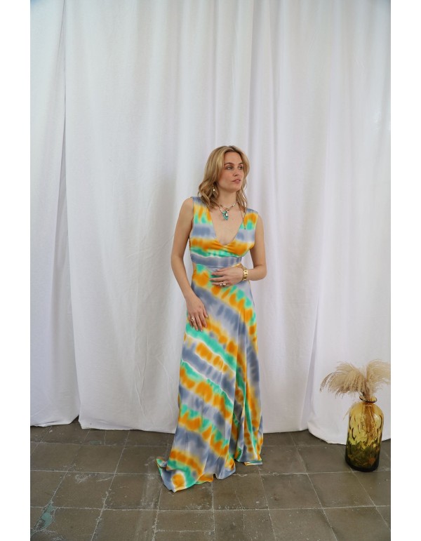 Vestido largo de fiesta multicolor con escote y anudado... 2