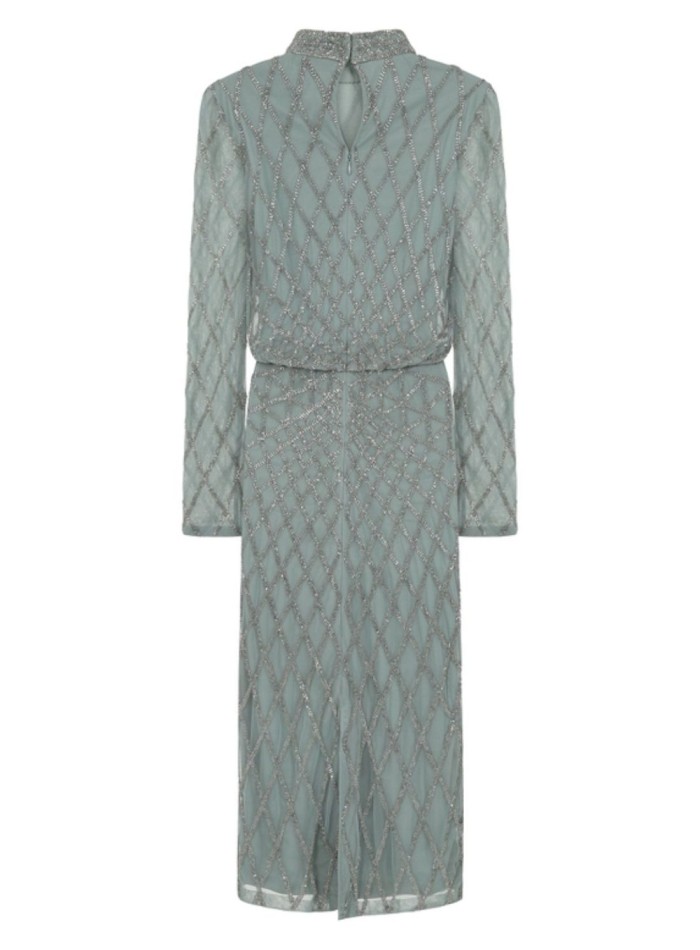 Robe de cocktail vert sauge avec sequins