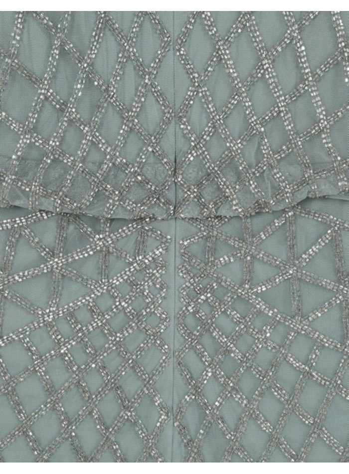 Sage green cocktail party dress with sequins