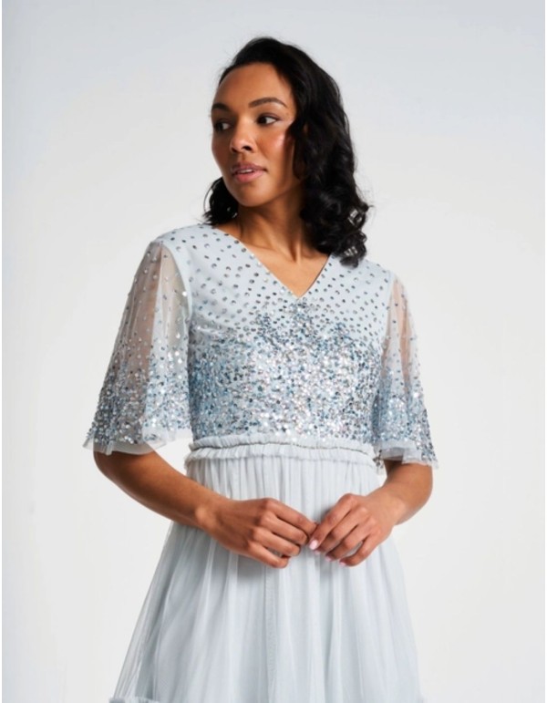 Éter blue cocktail party dress with sequined embroidered... 2