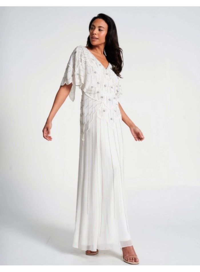 Vestido de novia blanco con manga y lentejuelas...