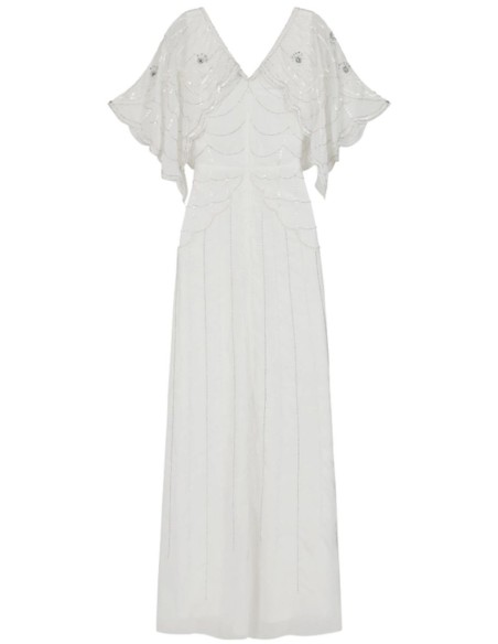 Vestido de novia blanco con manga y lentejuelas planteadas