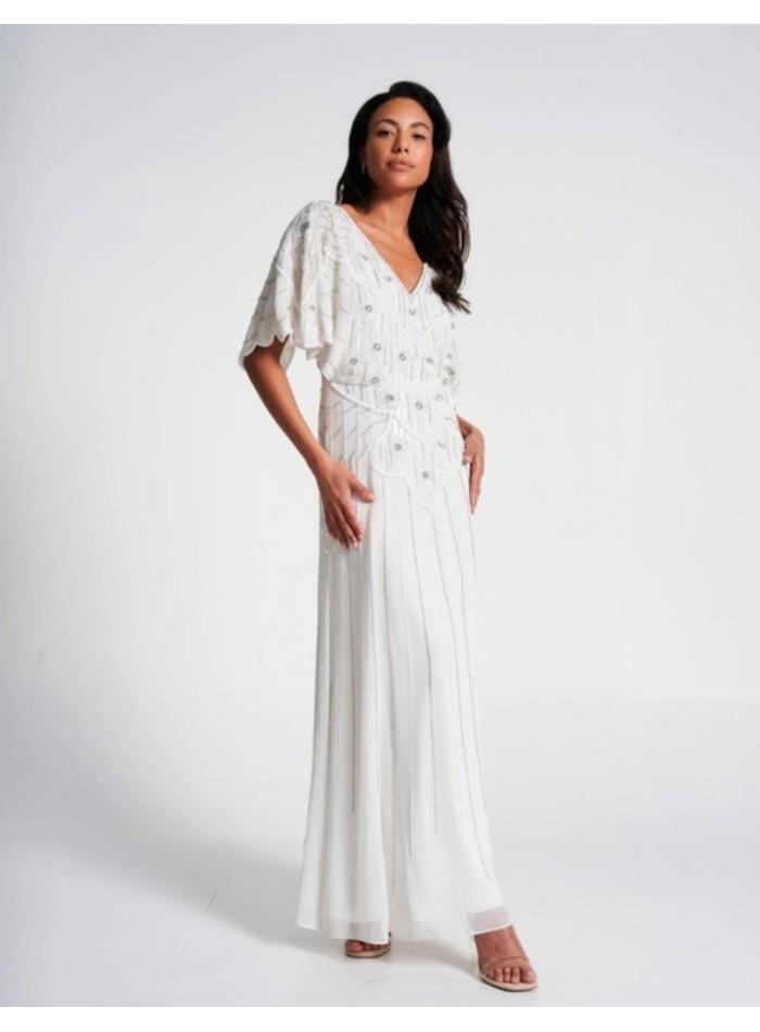 Vestido de novia blanco con manga y lentejuelas...