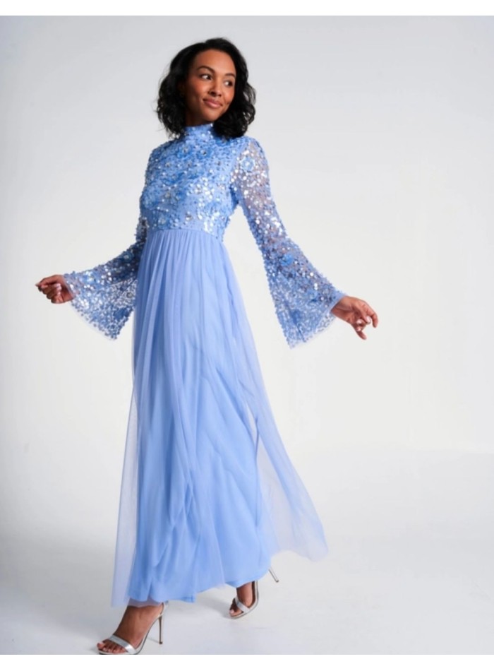 Long party dress with long sleeves embroidered...