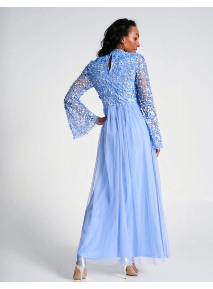 Long party dress with long sleeves embroidered...