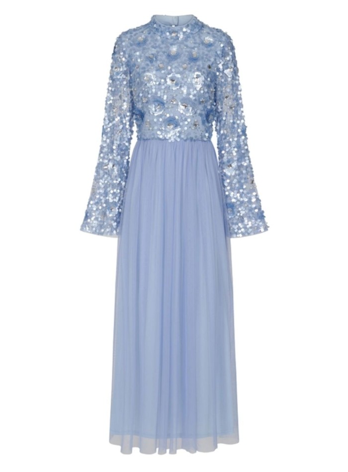 Vestido largo de fiesta con manga larga bordada...