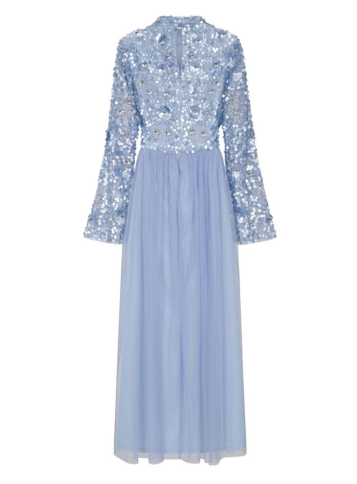 Robe longue de fête à manches longues brodée de...