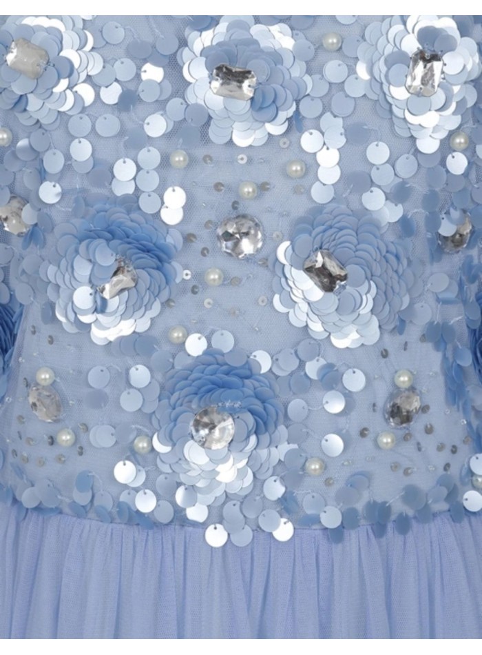 Robe longue de fête à manches longues brodée de...