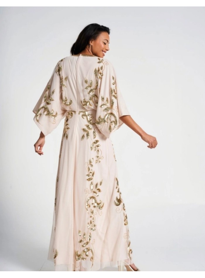 Vestido de fiesta largo con hojas doradas de...