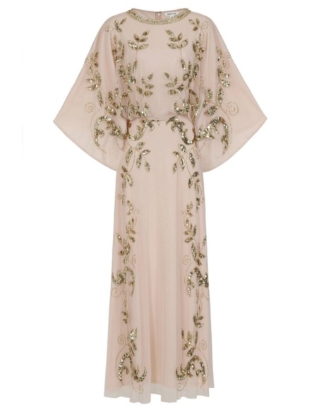 Robe longue de fête avec feuilles de Sequin doré