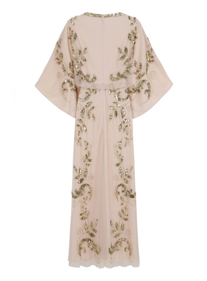 Vestido de fiesta largo con hojas doradas de...