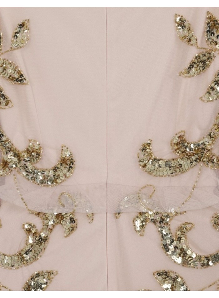 Robe longue de fête avec feuilles de Sequin doré