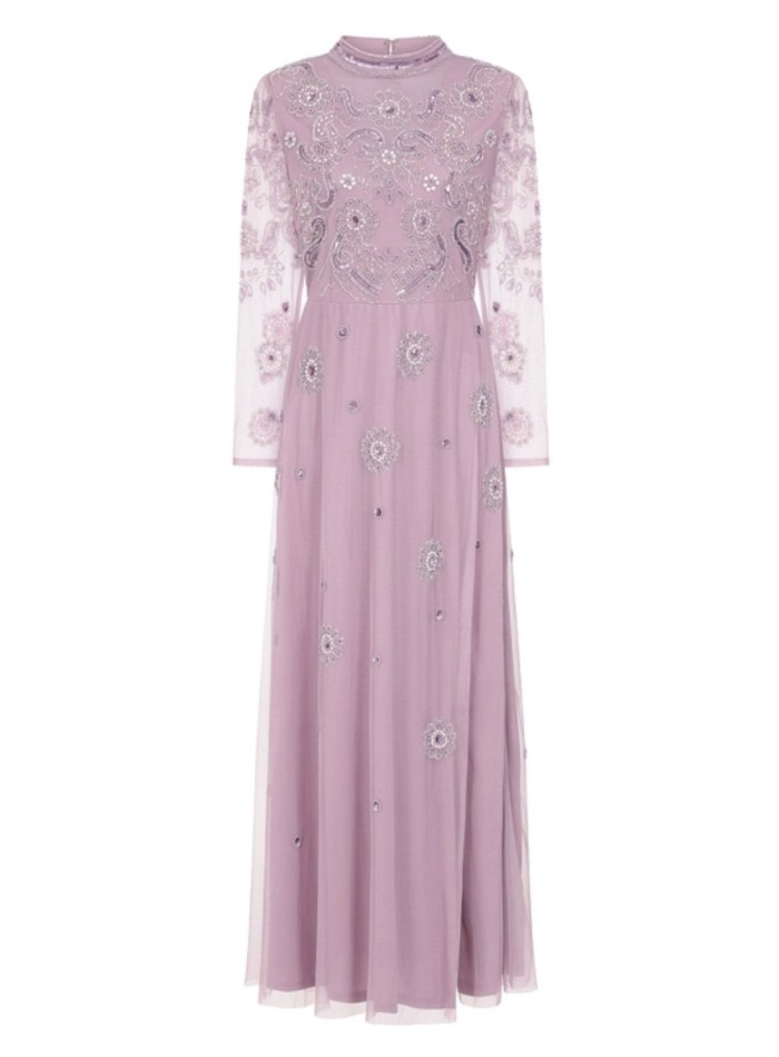 Long party dress with long sleeves embroidered...