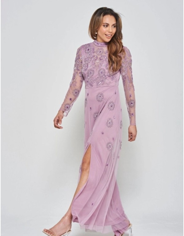 Robe longue de fête à manches longues brodée de strass... 2