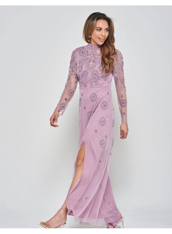 Long party dress with long sleeves embroidered...