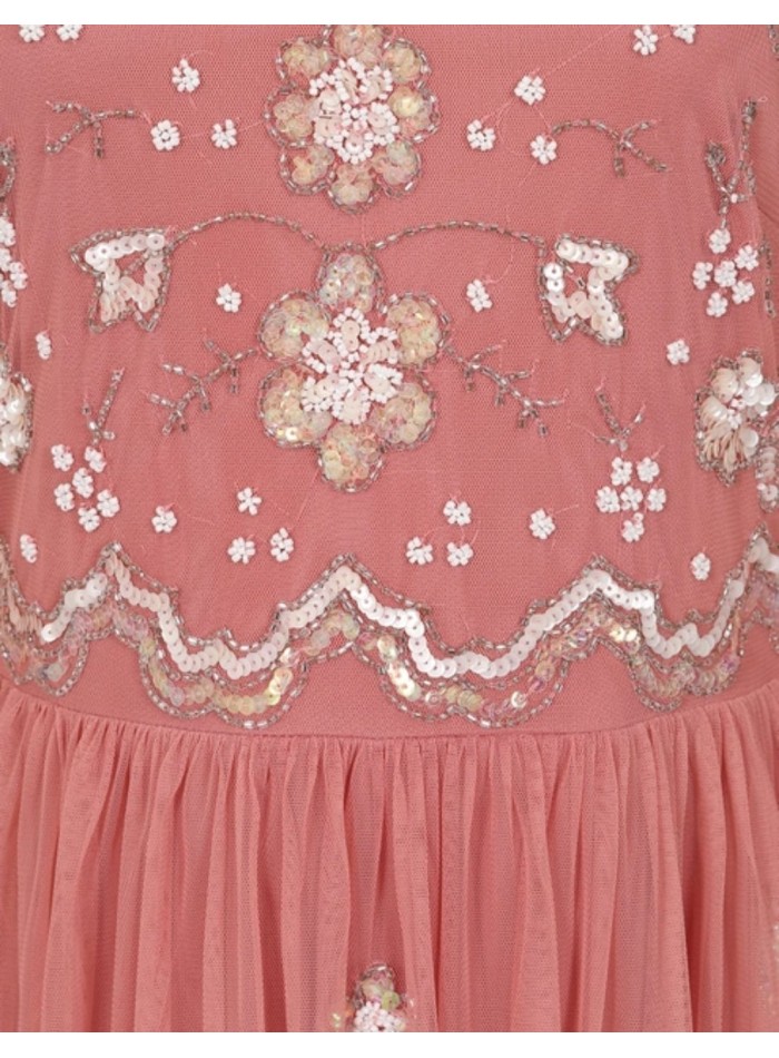 Robe longue de fête à manches longues brodée de...