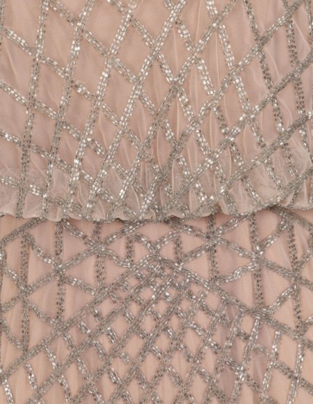 Long party dress with long sleeves and nude sequins